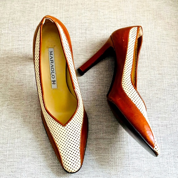 Maraolo Caramel and Cream High Heel Pumps - Picture 1 of 4